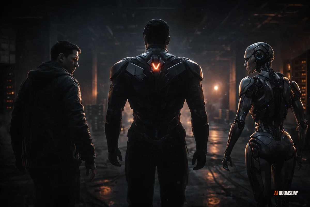 Partially constructed data center interior at dusk, half-finished server arrays casting sharp shadows against obsidian walls, magnetic tape reels stacked in disarray, architectural lines converging to darkness